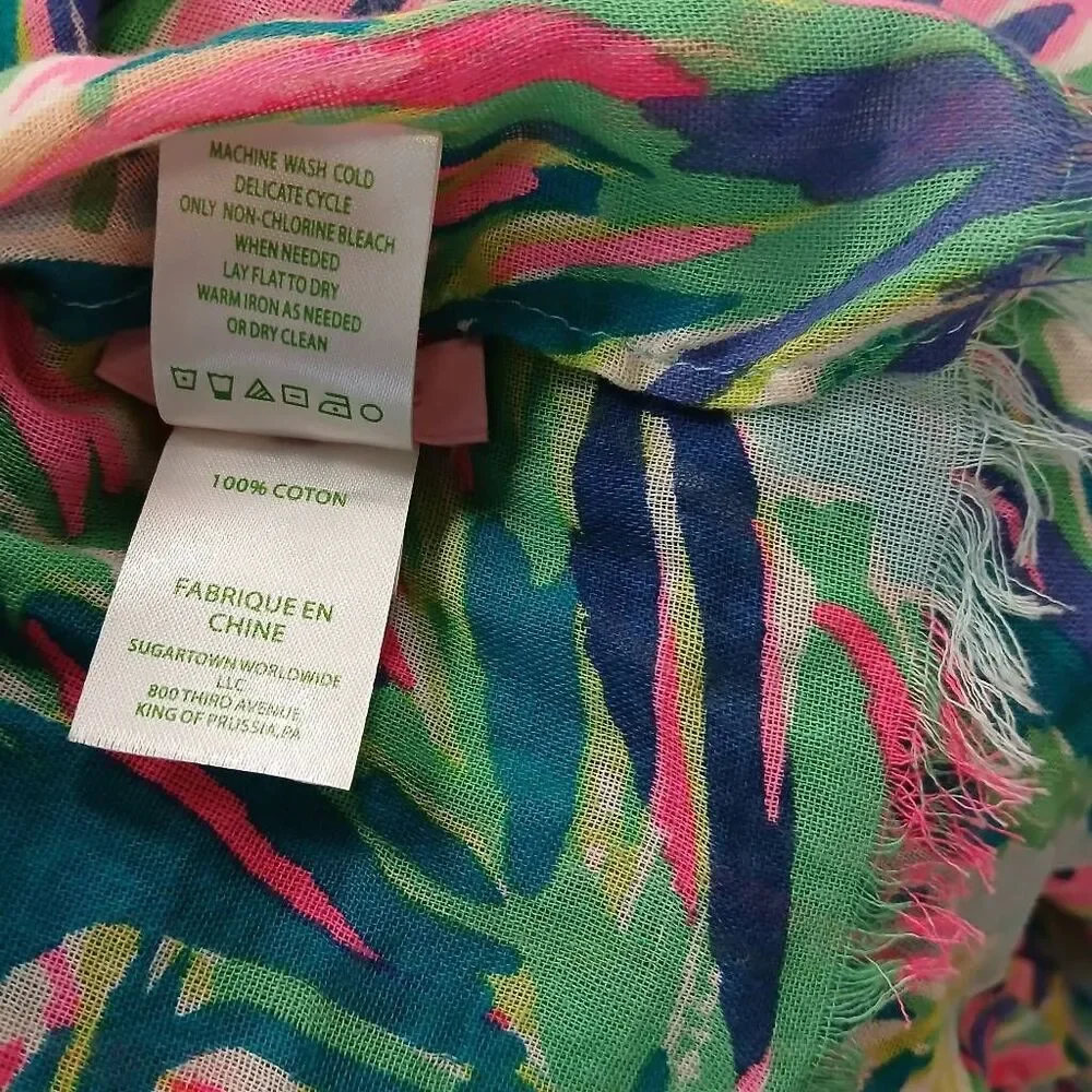 Lilly pulitzer womens long scarf lightweight green pink summer spring